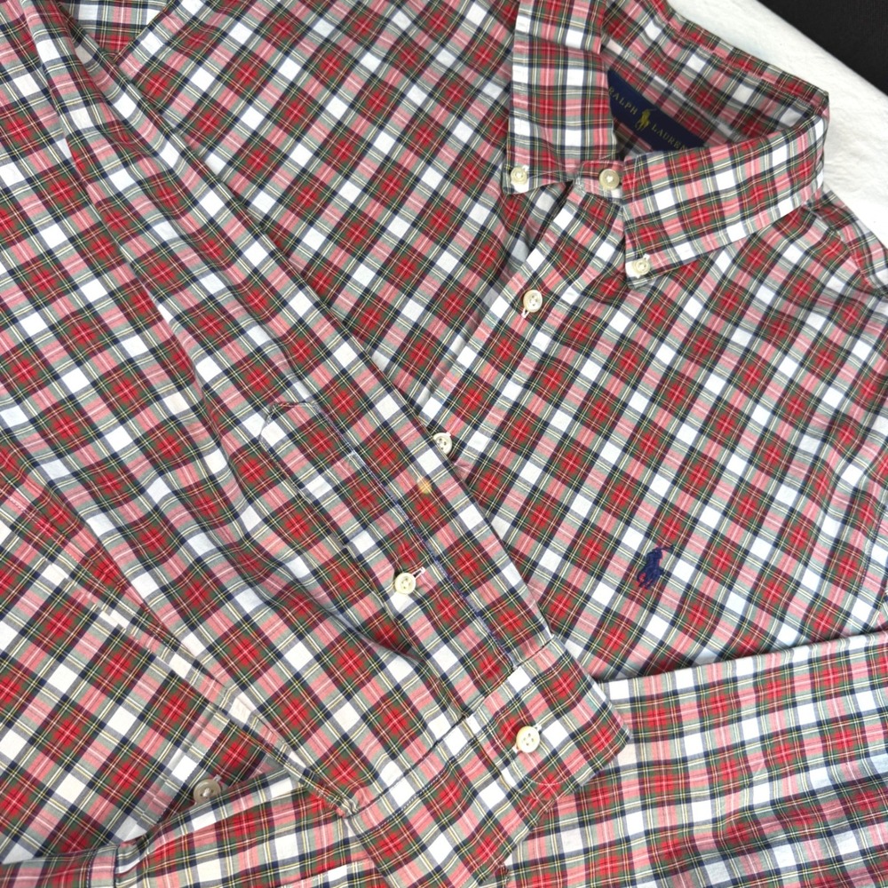 Ralph Lauren Button Down Shirt Mens XL Red Green Plaid Long Sleeve NOTE